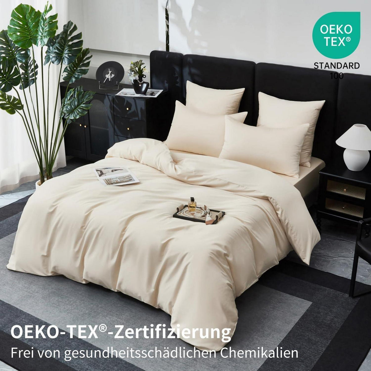 Mako Satin Bettwäsche Set 220x240 Hellbeige – Weich & Kühlend