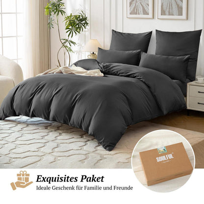 Satin Bettwäsche Set 220x240 Anthrazit – 3-teilig, Kühlend