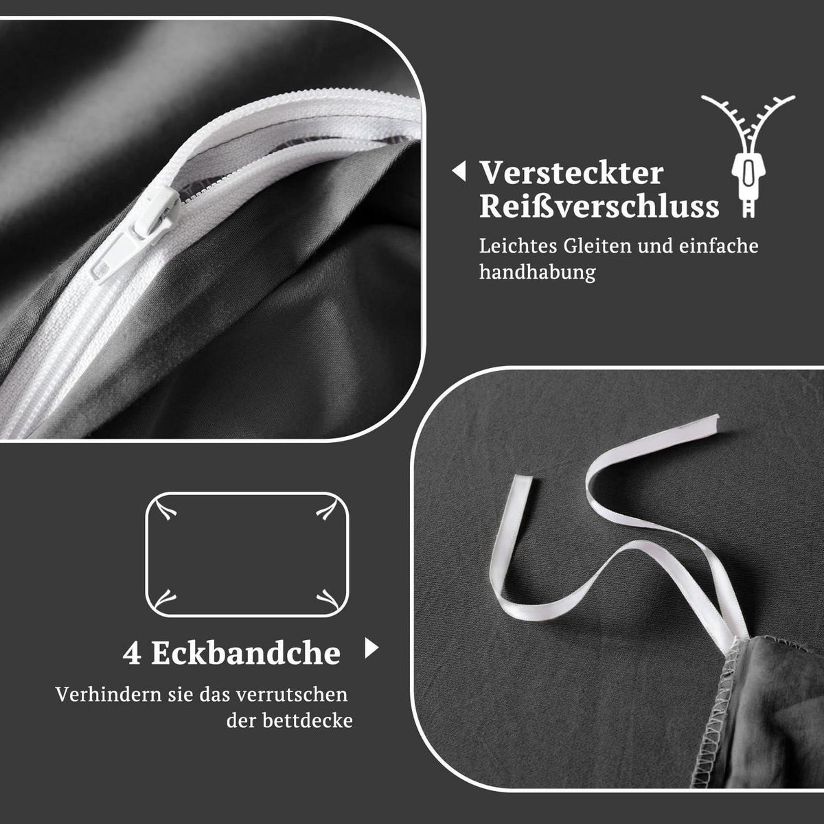Satin Bettwäsche Set 135x200 - Kühlend & Weich, Anthrazit