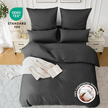 Satin Bettwäsche Set 135x200 - Kühlend & Weich, Anthrazit