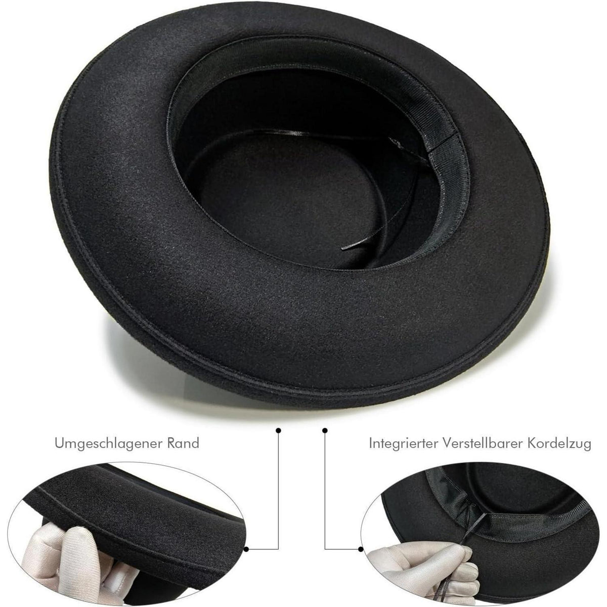 Filzhut Fedora Damen Herren Vintage mit Schleife Schwarz