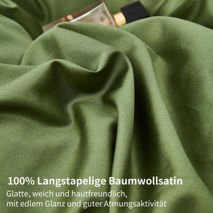 Mako Satin Bettwäsche Olivgrün 220x240 | 3-teilig & Kühlend