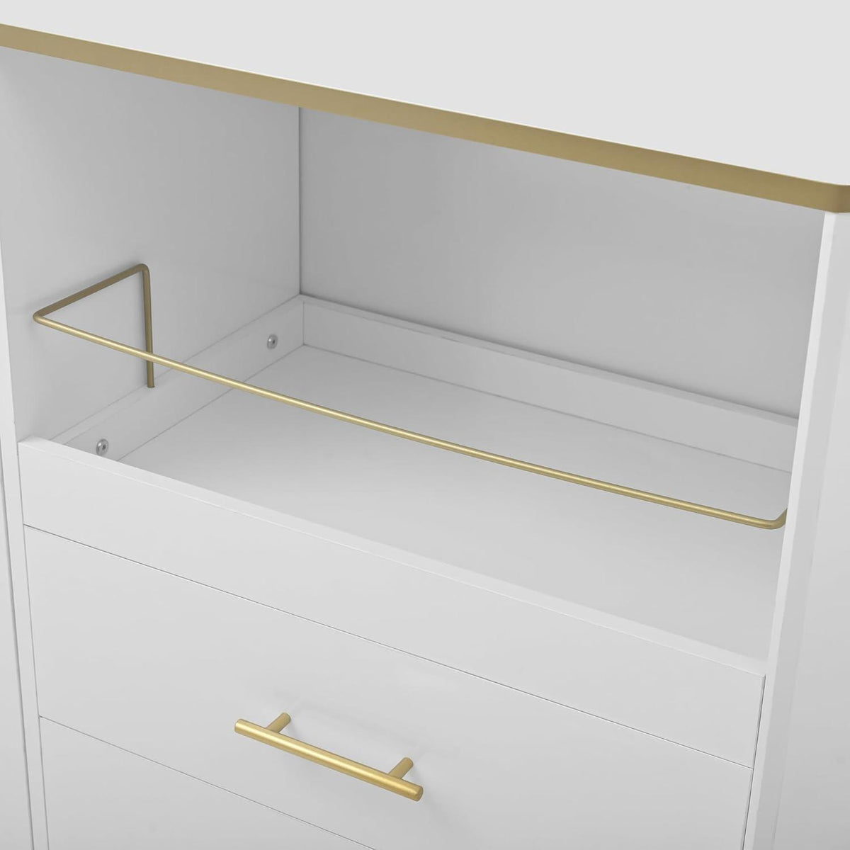 Modernes Sideboard Weiß & Gold mit 2 Schubladen & Glastüren