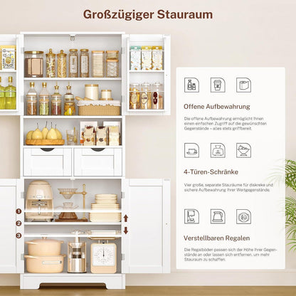 Hochschrank Küchenschrank 4-türig mit Schubladen & Regalböden Weiß