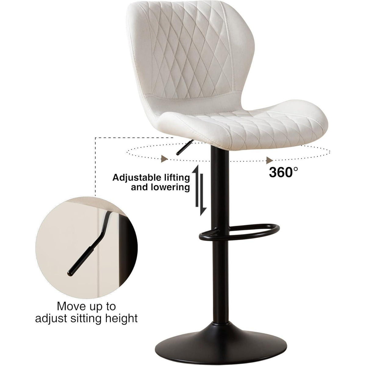 Barhocker mit Lehne, höhenverstellbar, beige, 4er Set