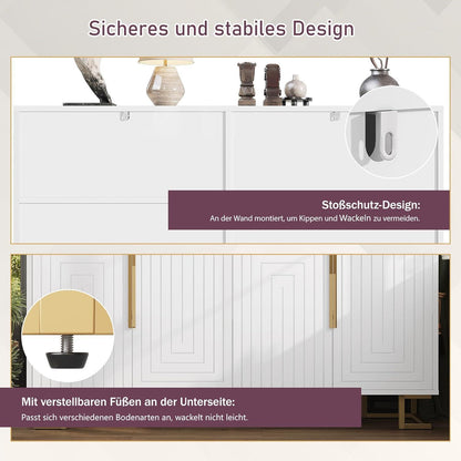 Geometrischer Schrank mit 2 Türen – Weiß, 152x40x75cm