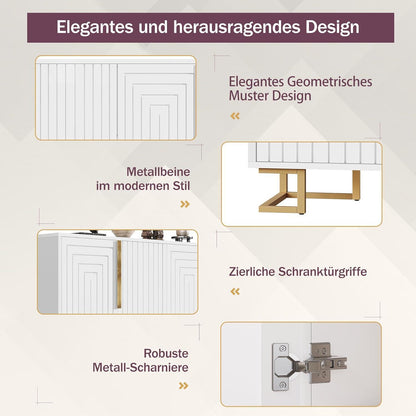 Geometrischer Schrank mit 2 Türen – Weiß, 152x40x75cm