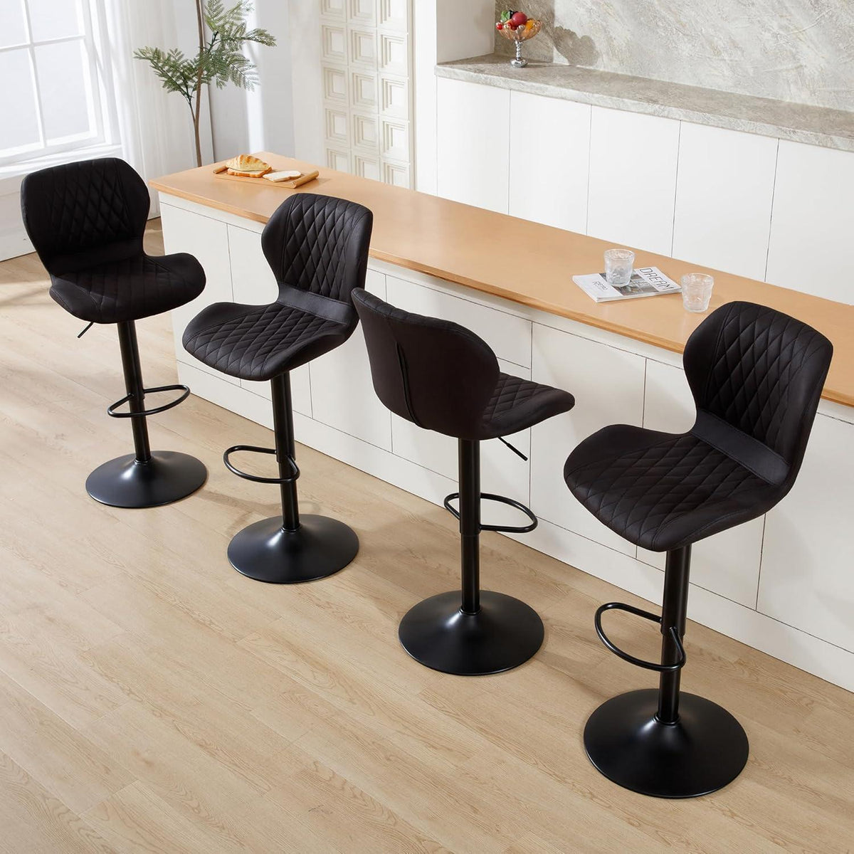 Barhocker mit Lehne, höhenverstellbar, 4er Set Schwarz