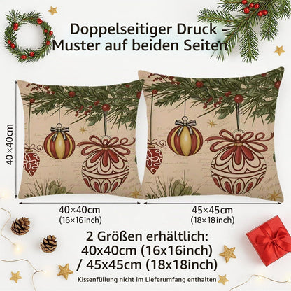2er Set Winter Weihnachten Kissenbezüge 40x40 cm - Grüne Pflanzen Deko