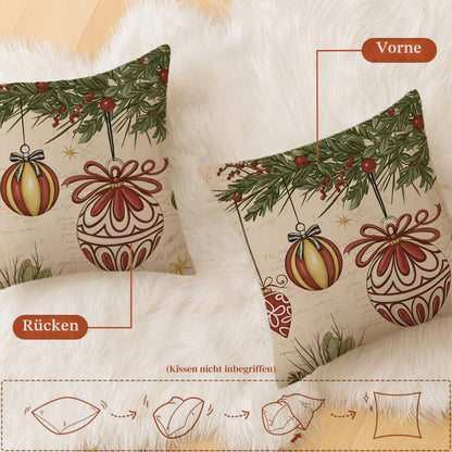 2er Set Winter Weihnachten Kissenbezüge 40x40 cm - Grüne Pflanzen Deko