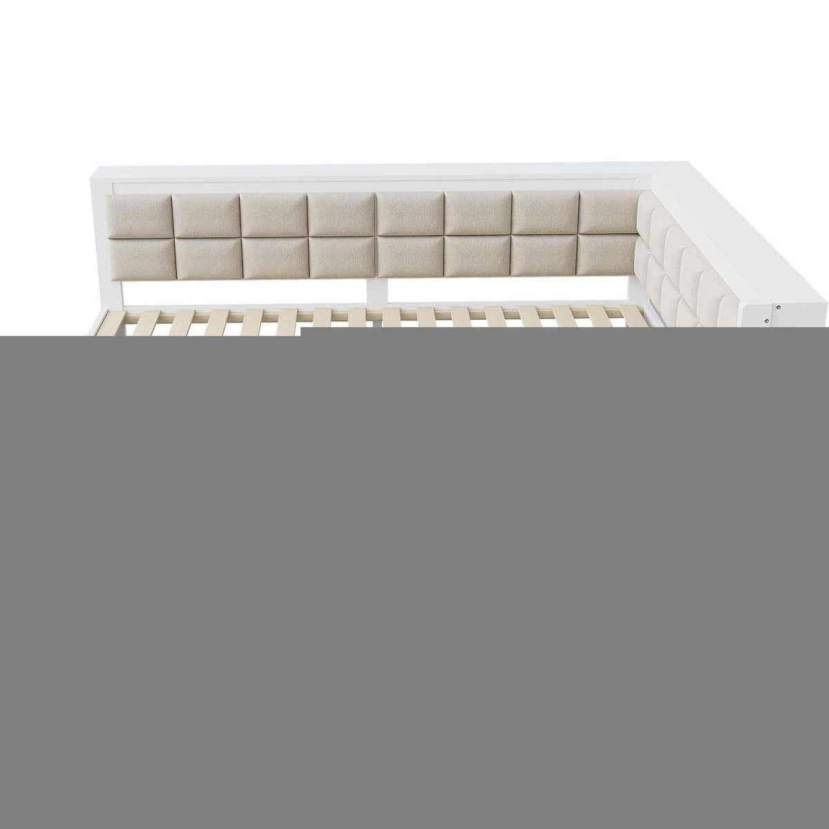 Holzbett 140x200 mit Stauraum & weicher Rückenlehne – Weiß