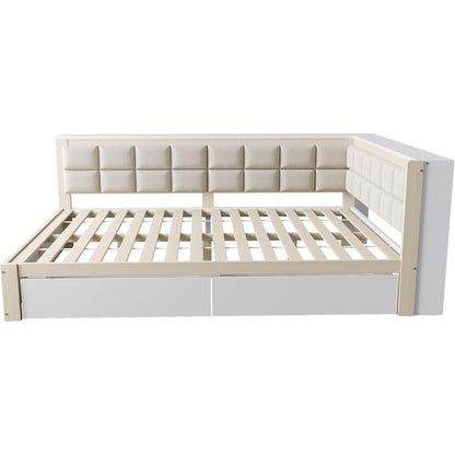 Holzbett 140x200 mit Stauraum & weicher Rückenlehne