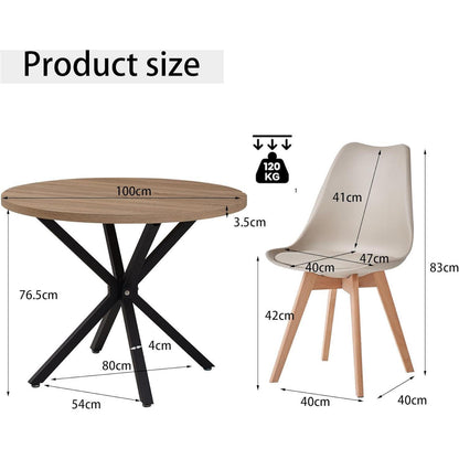 Runder Esstisch Set Holz 100x100cm mit 4 Stühlen Khaki