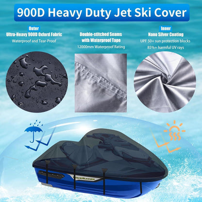 Jet Ski Abdeckplane 900D, Wasserdicht, Schwarz 3XL