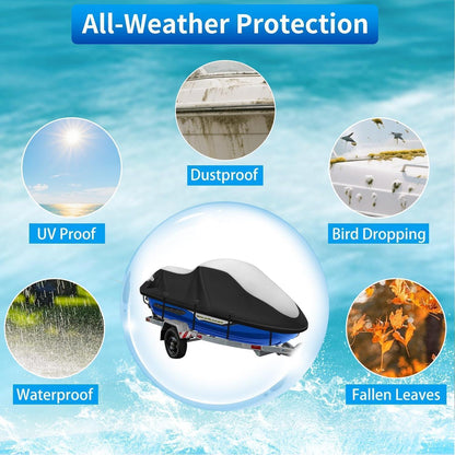 Jet Ski Abdeckplane 900D Wasserdicht 3XL Silber-Schwarz