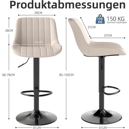 Drehbare Barhocker Set 2 Beige – Höhenverstellbar & Komfortabel