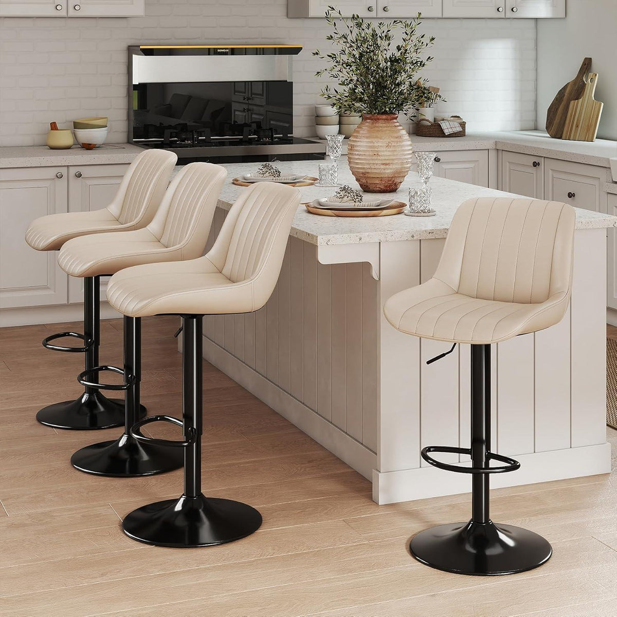 Drehbare Barhocker Set 2 Beige – Höhenverstellbar & Komfortabel