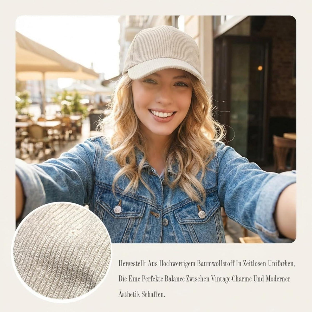 Cord Baseball Cap Damen Herren Verstellbar Beige Wintermütze