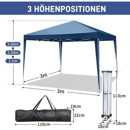 3x3m Faltpavillon mit 4 Seitenteilen – Wasserdicht & UV-Schutz