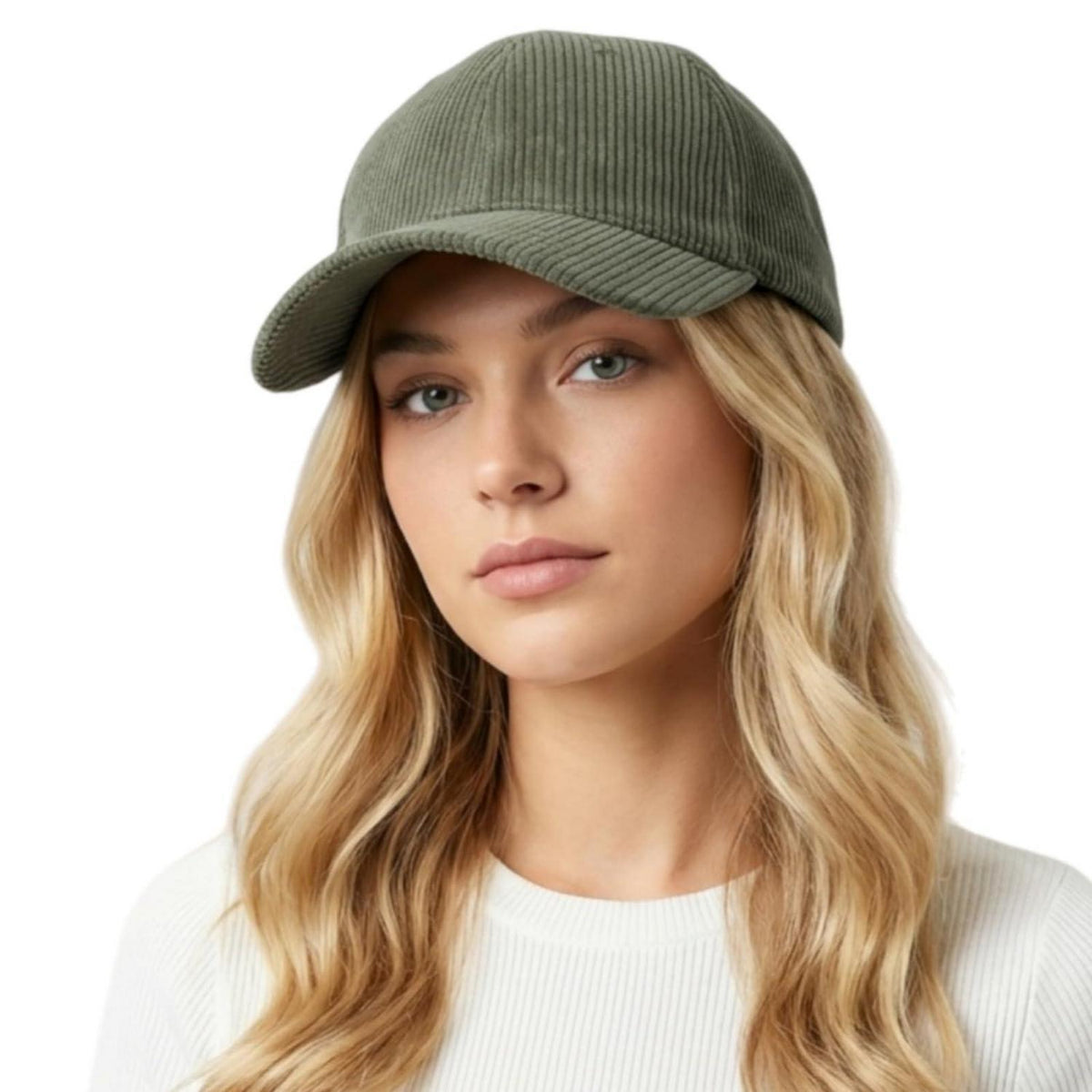 Cord Baseball Cap Damen Herren Verstellbar Warme Winter Mütze Armeegrün