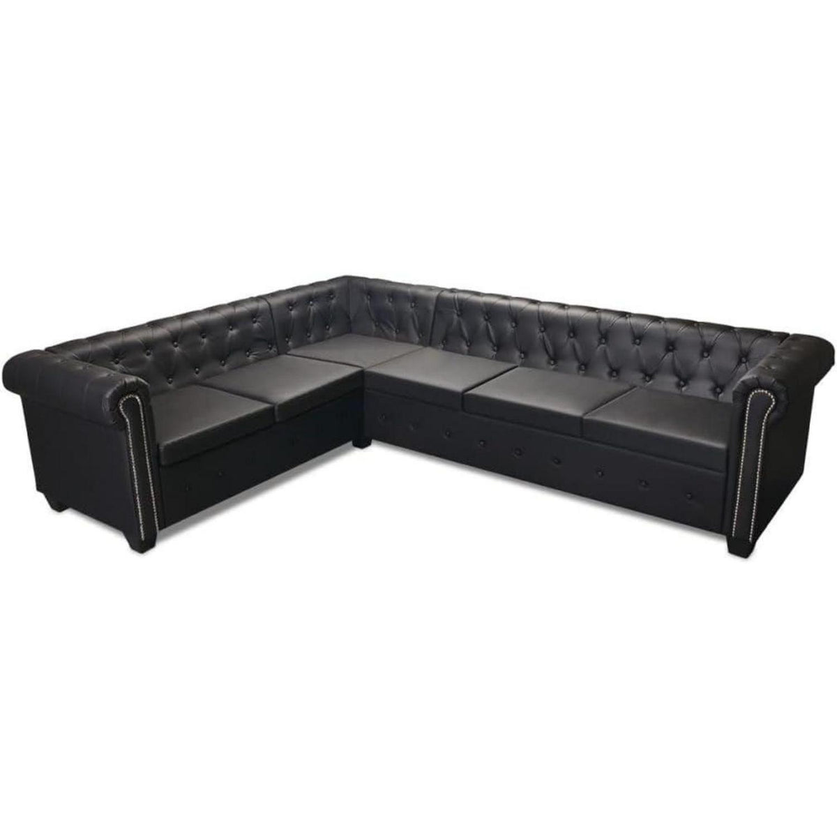 Chesterfield Ecksofa 6-Sitzer Vintage Lederoptik Schwarz