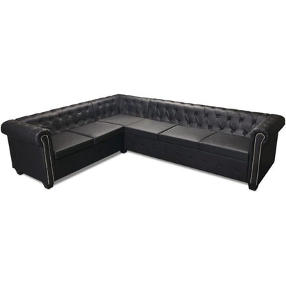 Chesterfield Ecksofa 6-Sitzer Vintage Lederoptik Schwarz