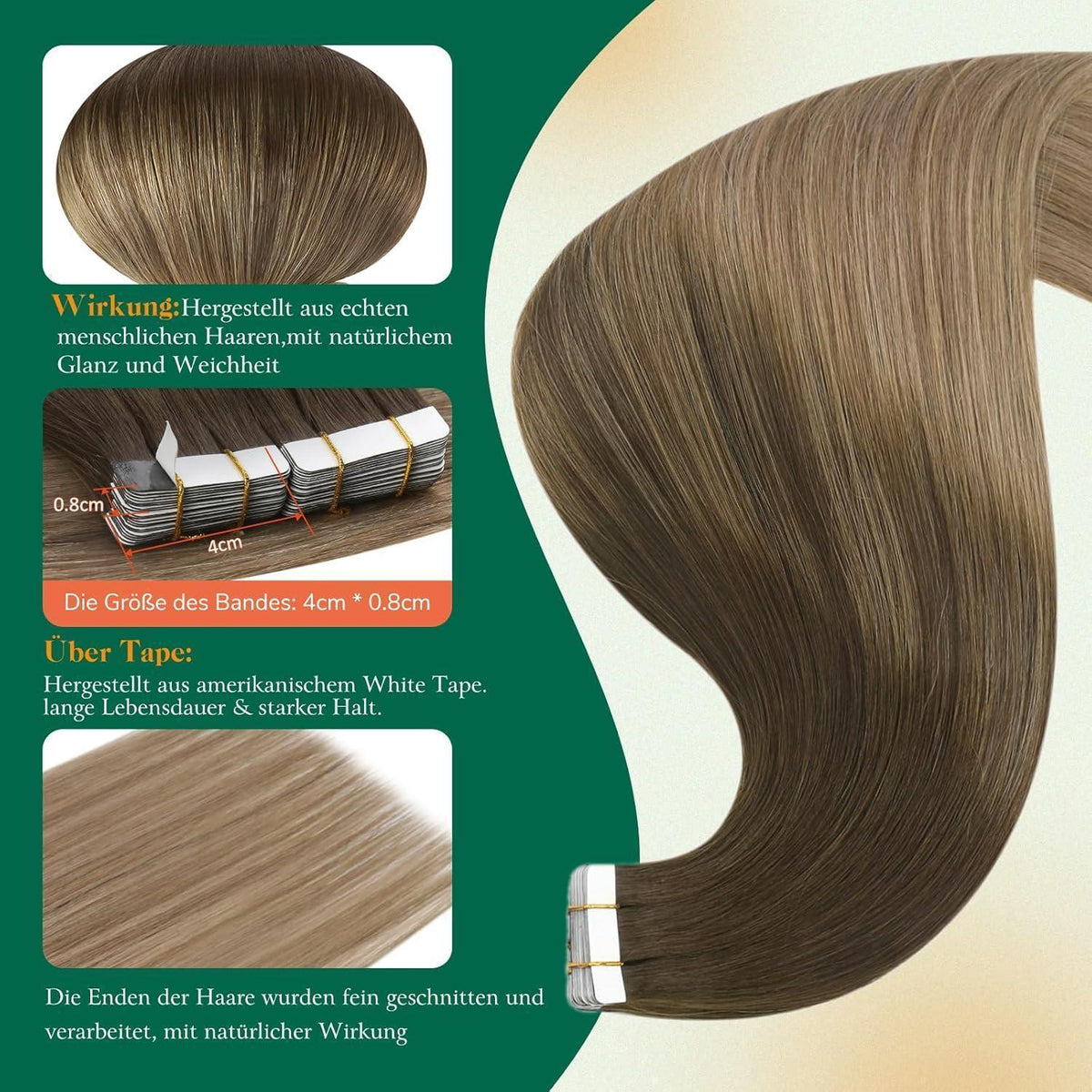 Echthaar Tape Extensions Blond Balayage 45cm 40g