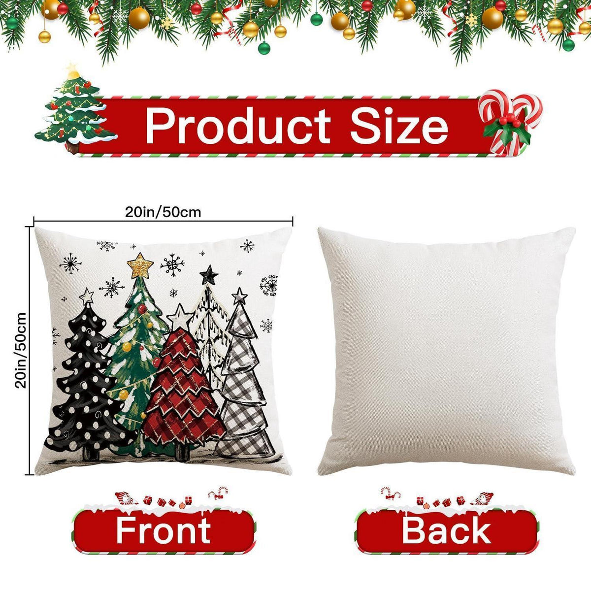 Weihnachtskissenbezüge 4er Set – Zwerg & Weihnachtsbaum Rot 50x50 cm