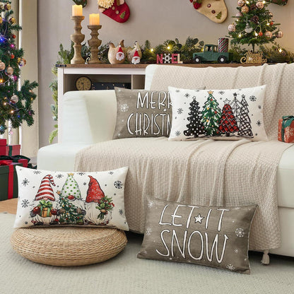 Weihnachtskissenbezüge 4er Set – Zwerg & Weihnachtsbaum Grau 30x50 cm