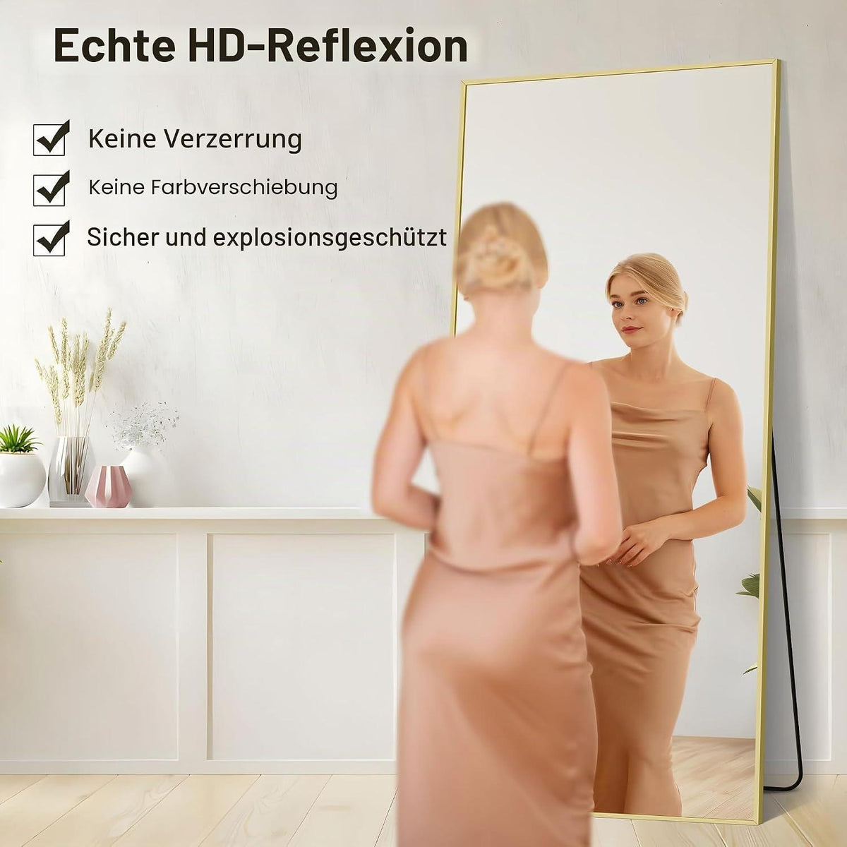 Ganzkörperspiegel 192x85cm mit schwarzem Rahmen – Stehend/Hängend
