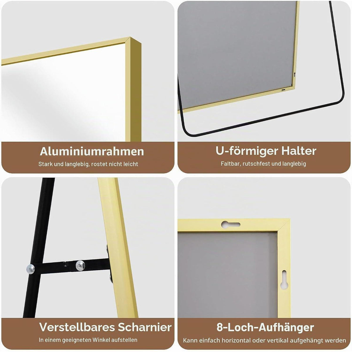 Ganzkörperspiegel 192x85cm mit schwarzem Rahmen – Stehend/Hängend