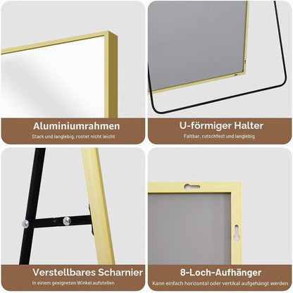 Ganzkörperspiegel 192x85cm mit schwarzem Rahmen – Stehend/Hängend