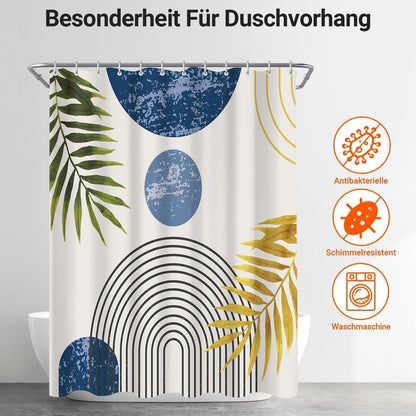 Blauer Duschvorhang Blätterlinie 120x200 cm mit Ösen