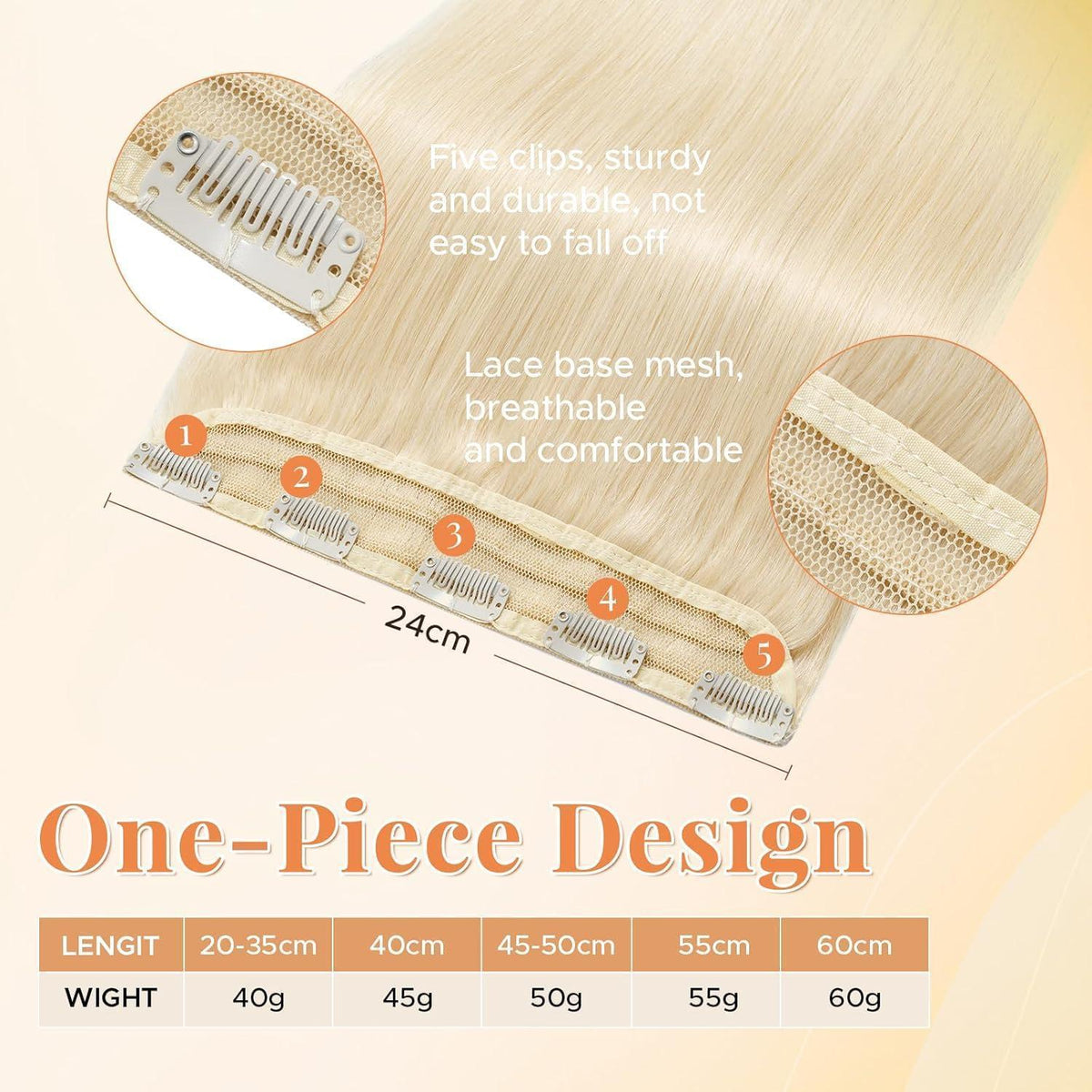 Echthaar Haarverlängerung Platinblond 25cm mit 5 Clips