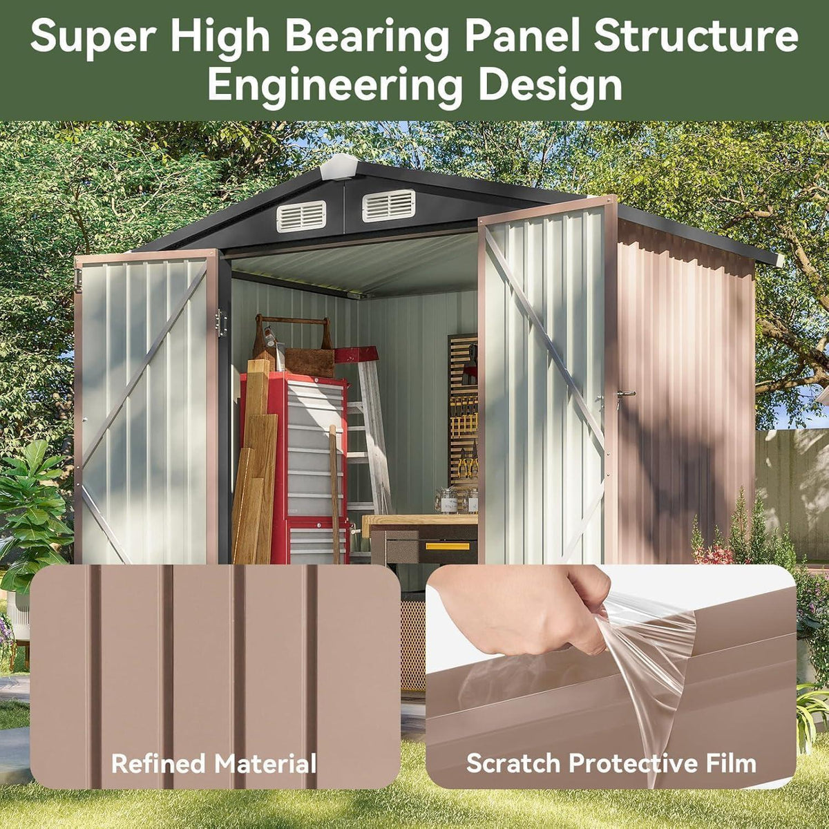 Metall Gerätehaus 200x188x123cm mit Fundamentrahmen Braun