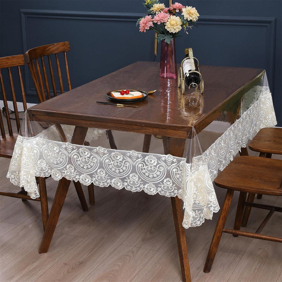 Rechteckige Tischdecke Kunststoff Spitze 180x300 cm Wollweiß