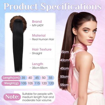 Echthaar Zopfverlängerung Schwarz 55cm mit Clip