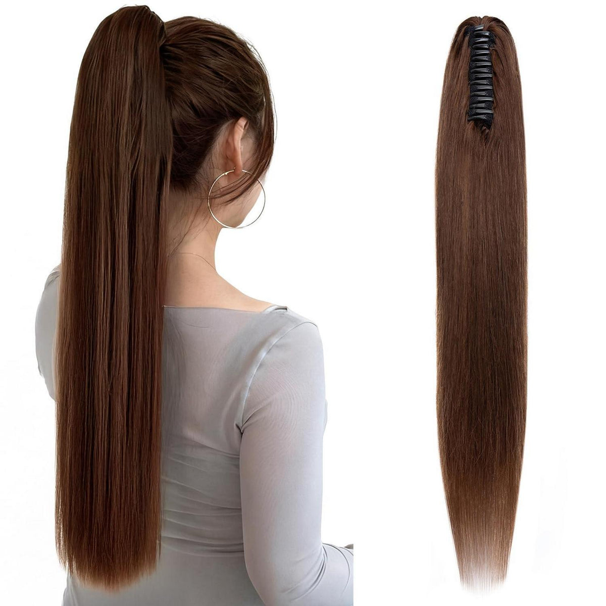 Echthaar Zopf Extension 55cm Schokoladenbraun mit Clip