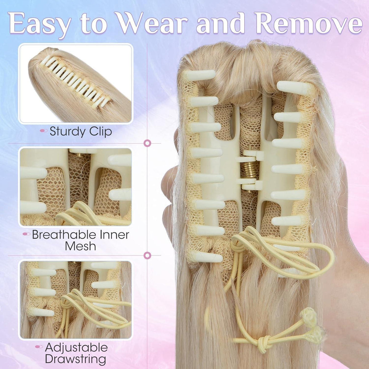 Echthaar Pferdeschwanz Clip-In, 35cm, Platinblond