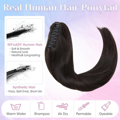 Echthaar Zopf Extension mit Klammer – 45cm Natürliches Schwarz