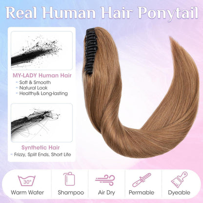 Echthaar Zopfverlängerung Hellbraun 35cm mit Clip