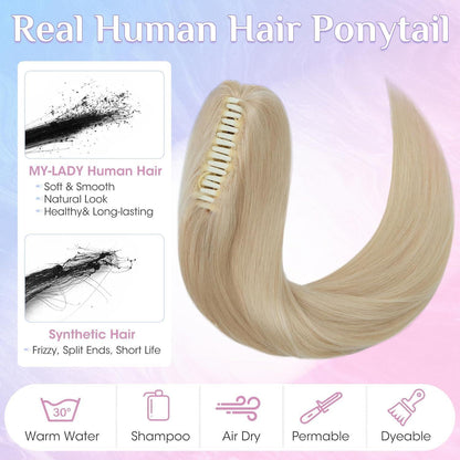 Echthaar Pferdeschwanz Clip-In, 45cm, Platinblond