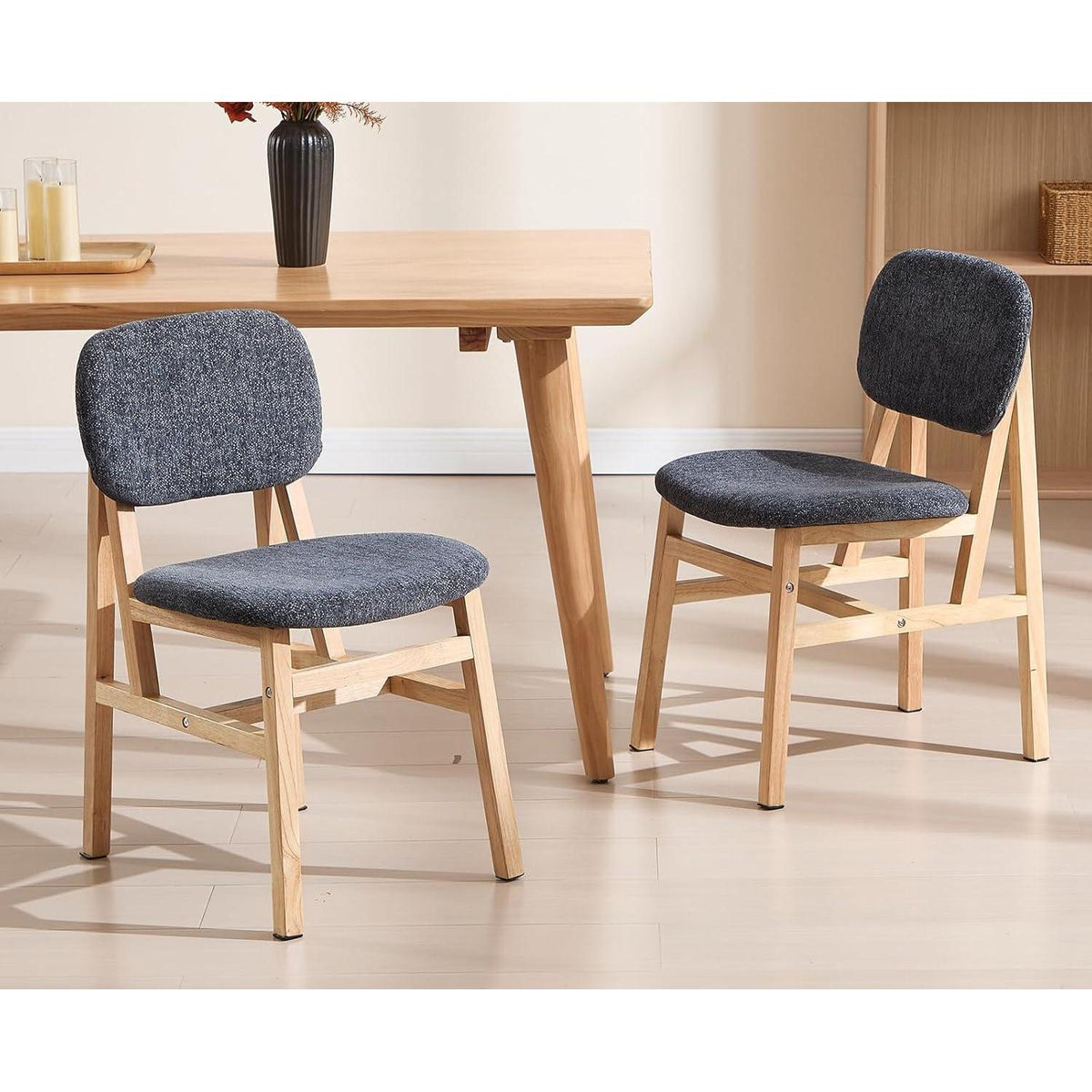 Esszimmerstühle Set 4 Grau – Bequeme Polsterstühle Holzrahmen