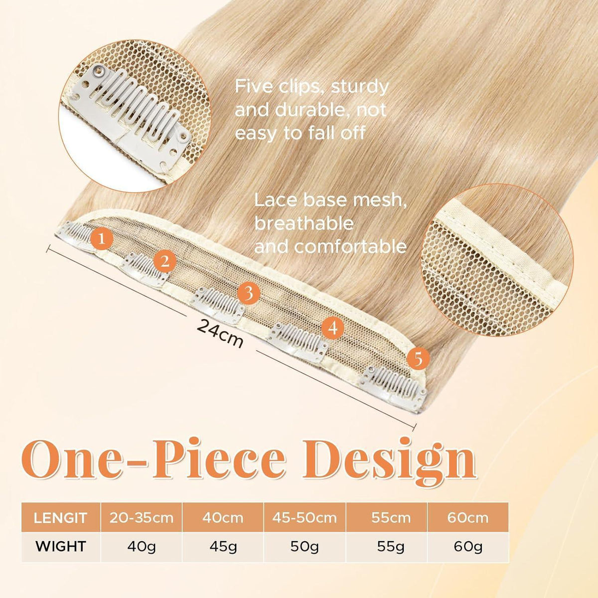 Clip In Haarverlängerung Echthaar Ascheblond 45cm - 50g