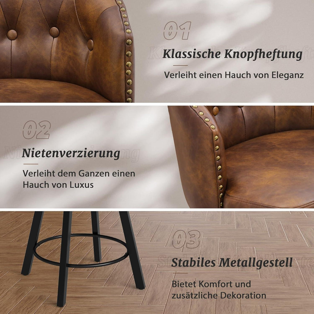 Drehbarer Barhocker Set Braun – Komfortabler Barstuhl mit Lehne