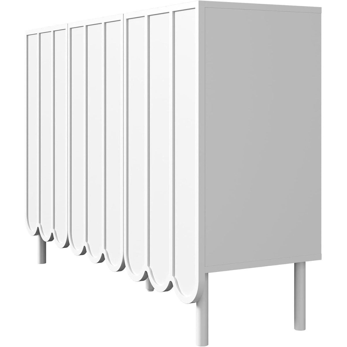 Weißes Sideboard mit Wellentüren & Verstellregalen (120x35x80)