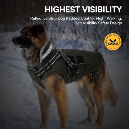 Warmer, wasserdichter Hundemantel Grün S | Winterjacke mit Geschirr