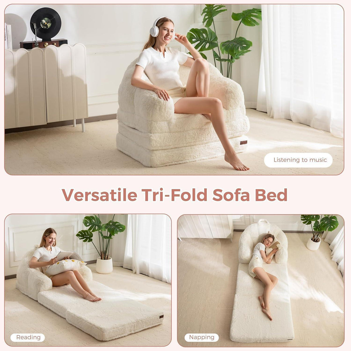 Klappsofa mit Kunstfell – Bequemer Schlafsessel für Wohnzimmer