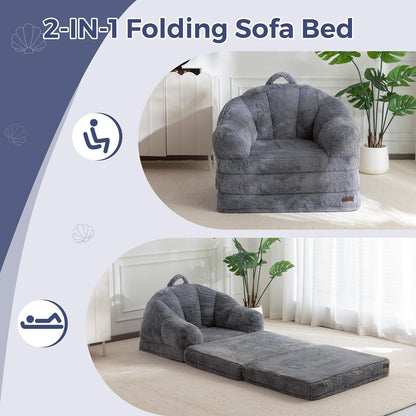 Klappsofa mit Kunstfell – Bequemer Sitzsack & Schlafsessel Grau