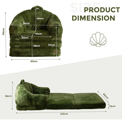 Klappsofa mit Kunstfell – Bequemer Sitzsack & Schlafsessel Dunkelgrün